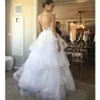 Col en V a-ligne Appliques Tulle dos ouvert robe de mariée volants Organza robe de mariée blanche robes de mariée Sexy