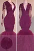 Sexig Rark Red Lace Prom -klänningar Långa ärmar sjöjungfru 2K 17 Afrikanska formella kvällsklänningar Illusion Black Girls Pageant Dress1378199