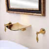 Modern Ti-PVD Altın Şelale Duvara Montaj Banyo Banyo Yaygın Lavabo Musluk Dokunun çift kolları