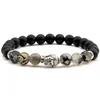 Natural matte preto prata leão cabeça buddhist buddha meditação contas pulseiras jóias oração bead pulseira