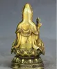 Chine Bouddhisme Siège En Laiton Kwan-yin Guanyin Boddhisattva Déesse Tenir Vase Statue