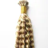 Couleur 18/22 100g Remy Stick Tip Extensions de cheveux humains indiens, Extensions de cheveux I-tip 100g 1g / brin extensions de cheveux pré-collés bouclés