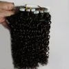 2 Darkest Brown Afro Kinky Curly Tape i mänskliga hårförlängningar 100g Mongolian Kinky Curly Hair 40pcsset Skin Weft Hair2318553
