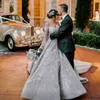 Luxo luxo de manga longa vestidos de noiva frisado vestidos de esferas nupcial Catedral trem fora vestido de noiva do ombro