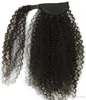 100% Human hair magic tape wrap around pony tail hairpiece ,8a Brazilian kinky curly ponytail hair extension for black women