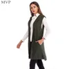 Mouwloze groene casual mode vrouwen lange vest grijs hooded solide lente cardigan herfst zwart gebreide winter trui