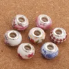 925 Silver Handmade Porcelan Ceramiczny Big Hole Koraliki 60 sztuk / partia Mix 14x9mm Fit Europejskiej Charms Bransoletki Biżuteria DIY