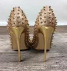 With Box Red Bottoms Heel Sandal Gold Needle Rivets High Heel Women Designer Redsoled Gold Silver Glitter Spiked Shallow Heel Pump Pointed Toes Wedding Dress Sho 8MHM