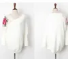 New Autumn Women's Knitted Sweater Lady's Hollow Out Rose Crochet Knitwear Pullovers Irregular Tops Sweaters White Black C3794