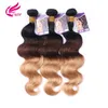 Bästa Ombre Human Hair Weave Bundles Extension 3 Tone Blonde 1B / 4/27 Ombre Brazilian Virgin Hair Body Wave 3 buntar 12-26 tum