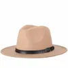 Morden Jazz Hats Sombrero de fieltro de lana de imitación con bandas de PU Fedora Wide Brim Caps Classic Jazz Trilby Cap