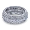 Nowe hip -hop 5 rzędów luksusowe cyrkony sześcienne kobiety pierścienie modne złote srebrne kolory klasyczne samce pierścienie palców Rozmiar 7118125805