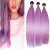 Noir et violet clair Ombre Vierge Brésilienne Cheveux Weave Bundles 3Pcs Soyeux Droit # 1B / Violet Ombre Extensions de Trame de Cheveux Humains