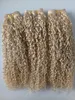 Brasilianska Human Virgin Remy Kinky Curly Hair Weft Blond Färg Obehandlat Baby Soft Extensions 100g / Bundle Product