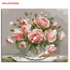 Peinture numérique de roses en fleurs, peinture à l'huile peinte à la main, fleurs en herbe par numéros, peintures à l'huile sur rouleau chinois, DIY bricolage