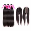 2x6 Deep Part Lace Closure With Human Hair 3 Bundles Brazilian Straight Pre Plucked Lace Closure With Weave for Women Natural Color