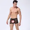 Erotyczne męskie majtki bokserskie spodenki Sexy See przez Mesh przezroczyste Ultra-cienkie wyniosły gejów U-Convex Silk Soft Comfort Boxershorts Bielizna