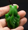 Novo Natural Jade China Verde Branco Jade Pingente Colar Amuleto Afortunado Fish Statue Colecção Verão Ornamentos