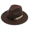 Vintage Unisex Wol Mix Panama Cap Jazz Met Outdoor Breed Breide Strandhoed Derby Hat