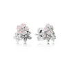 Cute Pink Enamel flower 925 Sterling Silver Stud Earring for Women fit Pandora Real Silver Jewelry Earrings gift