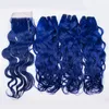 Capelli blu bagnati e ondulati con chiusura Capelli blu onda d'acqua Estensioni dei capelli umani vergini brasiliani con chiusura in pizzo 4 pezzi Lotto3570151