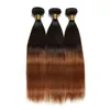 #1B/4/30 Black Brown and Medium Auburn Ombre Virgin Peruvian Human Hair Bundles Straight 3Tone Ombre Human Hair Weaves Extensions 10-30"