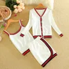 Summer suit casual Two Piece Dress Slim Knitted Female mini skirt suits Ladies 3 pcs set women Shirt Top + Vest