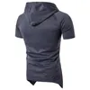 Men Raglan Hooded T Shirts Longline Top Summer Sport Style Design Male Solid Loose T-Shirt Large Size Casual Wear