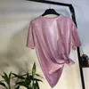 Frauen Lose Glänzende Pullover T Shirt Kurzarm Metallic Glitter Sparkly Studenten Tops Shirt Solide Colo Mode Casual Kleidung