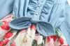 Long sleeve baby girls denim dress new autumn girl's floral skirts with bow children boutique clothing