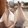 Berta Mermaid Backless Beach Wedding Dresses Deep V Neck Overskirt Long Sleeves Bohemian Bridal Gowns Tulle Plus Size Boho Vestidos De Novia