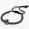 Mode Mäns Guldfärg Imperial Micro Pave Crystal Crown Charm Armband Braiding Weave Bead Macrame Armband