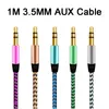 1 M Nylon Jack Cable Audio 3,5 mm do 3,5 mm kabel AUX 3FT Mężczyzna do męskiej wtyczki Car Aux Cord Muzyka dla iPhone 7 Samsung Głośnik telefonu komórkowego