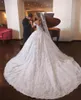 Wykwintna 2018 Koronkowa Suknia Balowa Księżniczka Suknie ślubne z Off Ramię Aplikacje Koraliki Puffy Cathedral Train Suknia Bridal Custom Made EN2096
