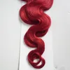 18" 20" 22" 24" Tape In Remy Human Hair Extensions 40pcs Red Body Wave Skin Weft Hair On Adhesive Seamless Hair 100g