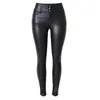 Sexy Faux Leder Stretch Dünne Hosen Dame Black High Tailled Slim Jeans Hosen
