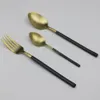 Jankng 30pcs / parti lyx guld dinner program set svart handtag guld bestick set bordsartiklar rostfritt stål kniv gaffel bestick set