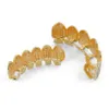 Griglie per denti classiche Hip Hop Placcato color oro CZ Micro Pave Esclusivo Top Bottom Gold Grillz Set283N