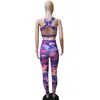 Lettre Graffiti Imprimer Sexy Deux Pièces Ensemble Tenues D'été Crop Tops + Pantalon Moulant Costume 2 Pcs Ensemble Assorti Survêtement Femmes Sans Bretelles Club Wear