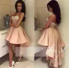 2018 Vintage Cheap Women Cocktail Dresses Sweetheart Party Dress High Low Length White Lace Appliques Blush Pink Satin Homecoming 1068122