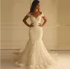 Vintage Champagne Mermaid Wedding Dresses Fall 2018 Off Shoulder Neckline Illusion Back Trumpet Pretty Lace and Tulle Bridal Gowns