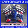 Inyección para HONDA CBR 600F3 CBR600RR CBR600F3 1995 1996 1997 1998 2MY53 CBR600 F3 FS CBR600FS CBR 600 F3 95 96 97 98 Carenado blanco azul