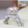 2016 Varumärkesdesign Vintage Ring Round Cut 3ct Diamond 925 Sterling Silver Engagement Bröllop Band Ring för kvinnor