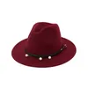 Unisex 12 colores clásico Jazz negro cinta perla decorada lana fieltro Fedora sombreros mujeres Panamá Jazz Trilby Derby sombrero