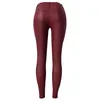 Damskie Faux Skórzane Spodnie Wysokiej Talii Trzy Buons Slim Elastyczność Moda Czerwony Lederhosen Dla Kobiety Pantalon Femme Skinny Dżinsy
