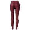 Women's Faux Leather Pants High Waist Three Buons Slim Elasticity Fashion Red Lederhosen For Woman Pantalon Femme Skinny Jeans