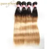 T1B/27# Ombre Indian Peruvian Malaysian Straight Hair Weave Bundles Two Tone Black Blonde Brazilian Virgin Human Hair Free Shipping