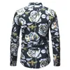 남성 디자이너 티셔츠 긴 소매 3D 캐주얼 드레스 셔츠 남성 의류 턴 다운 칼라 꽃 프린트 슬림 남성 의류 사회 셔츠
