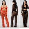 2018 neue Halbwort Frauen sehen, obwohl Sheer Mech Hoodies Crop Top Hosen Set 2 Stück Outfits