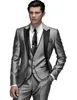 Fashion Silver Grey Groom Tuxedos Excellent Men Tuxedos Tuxedos Peak Abel One Button Men Bustines Party Suit (Veste + Pantalon + Tie + Gire) 69